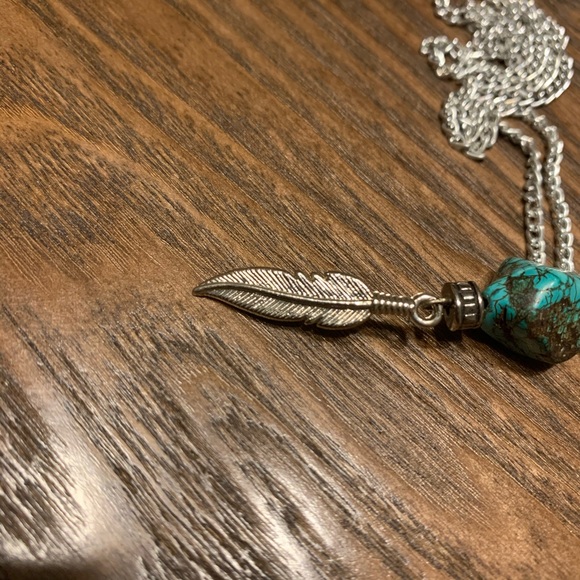 Long Silver And Turquoise Drop Dangle Necklace 24" ONE OF A KIND HANDMADE NWOT - Picture 5 of 6